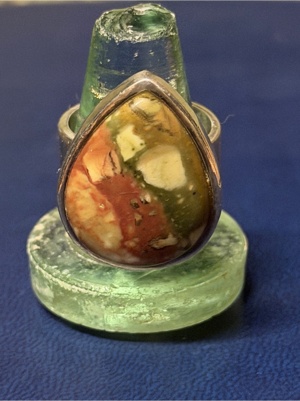 Sterling 925 Teardrop Multicolor Jasper Statement Ring